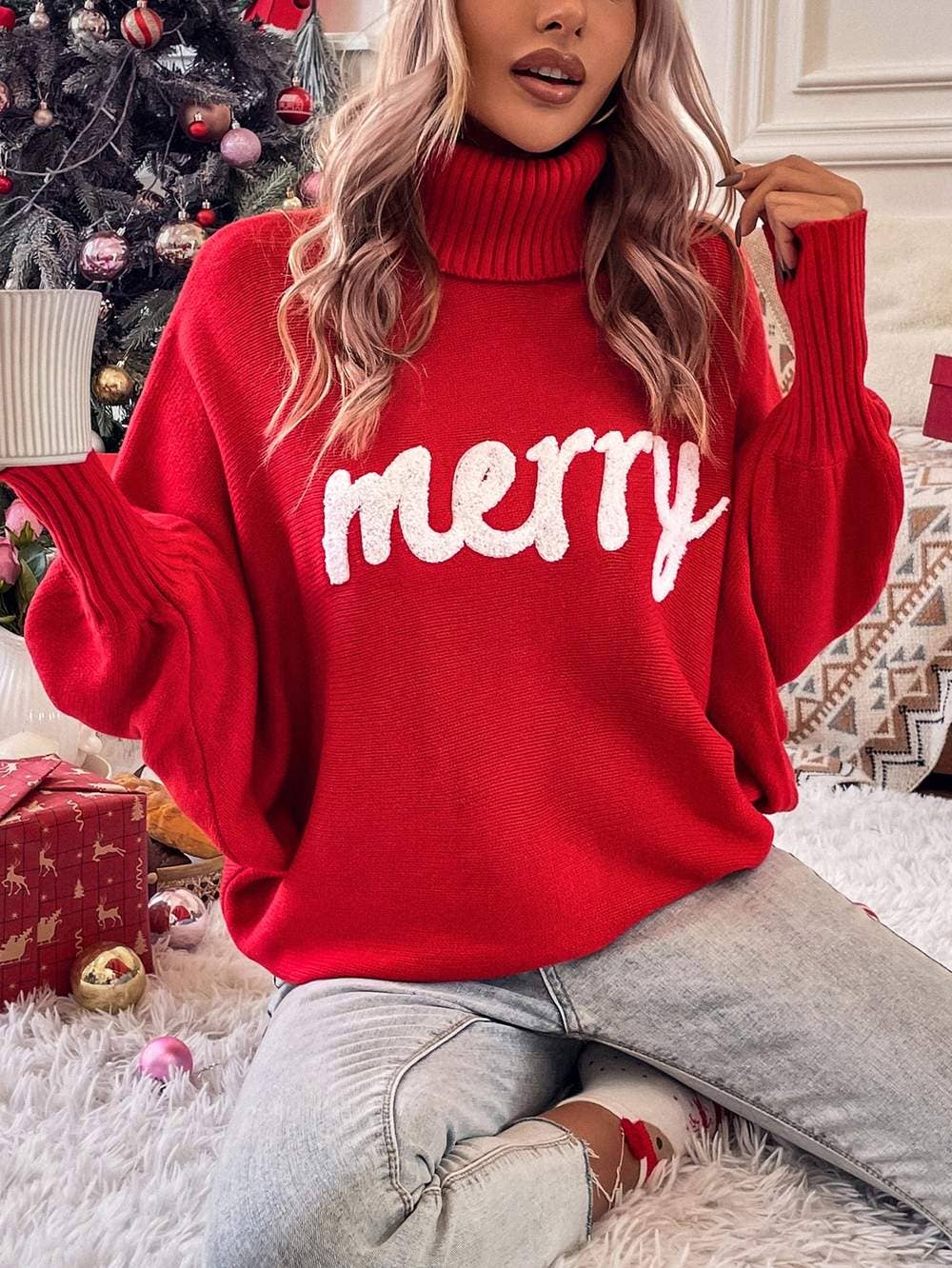 Red casual christmas pullover sweater