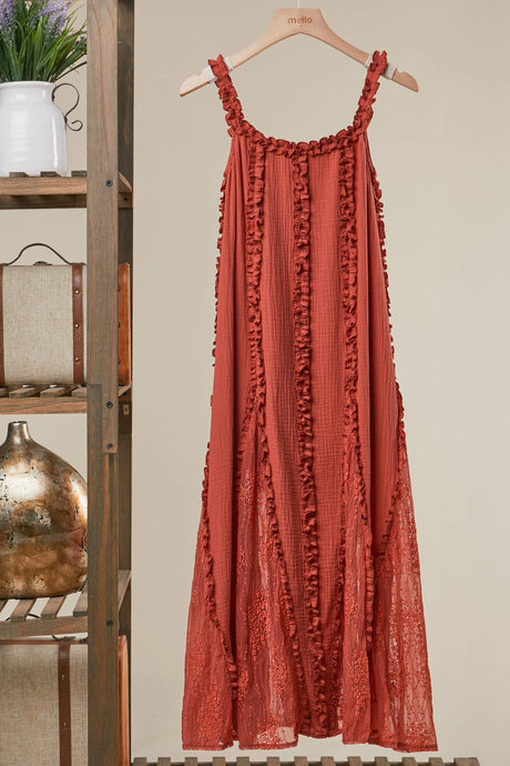 Rust Ruffled Boho Maxi Mello Dress