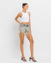 Cement Super High Rise Distressed Vervet Shorts
