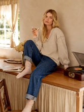 WASHED INVERTED SEAM DETAIL LONG SLEEVE KNIT TOP: MOCHA