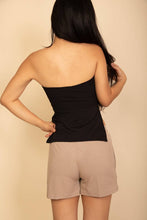 Black Strapless Ribbed Side-Slit Flare Top