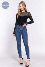 Black Long Sleeve Round Neck Mesh Combination Seamless Top