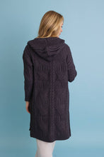 Mocha Cable Knit Hooded Cardigan with Large Buttons