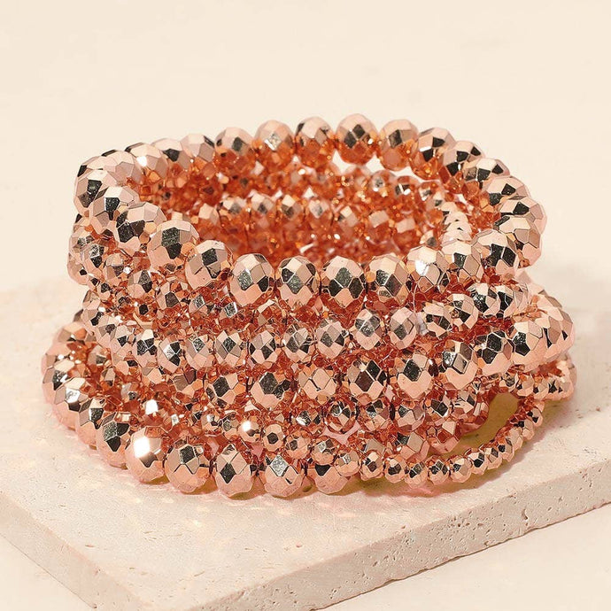 Rose Gold Faceted Beaded Stretch Multi Layered Bracelets