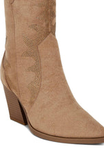 Camel Rambler Rhinestones Embellished Calf Boots