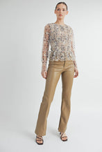 Cream Sheer Smocked Embroidered Mesh Peplum Top