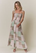 Sage Patchwork Smocked Maxi Dress