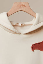Cream Abstract Patch Hoodie with Kangaroo Pocket