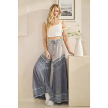 Blue Washed Fabric Mix Wide Leg Oli+Hali Pants