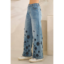 Denim Washed Flower Cutouts Oli+Hali Pants
