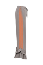 Dark Grey Orange Ruffled Hem Wide Pants