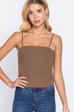 Celadon Green Straight Neck Two Ply Rib Knit Cami Top