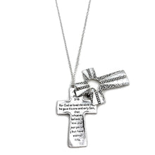 John 3:16 Bible Reversible Cross Pendant 30" Necklace: Silver Heart