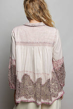 Blush Bohemian Lace Hem Pintuck Button-Down POL Blouse