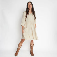Parchment Rayanne 3/4 Sleeve V-Neck Mid-Length Tiered Dress