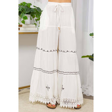 Tiered Bellbottom Pants Embroidered Lace Details: White