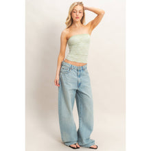 Sage Green Strapless Jacquard Top