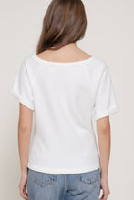 Off White Elbow Sleeve Off The Shoulder Soft Modal Scuba Top