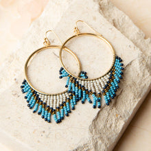 Blue Irie Beaded Chandelier Hoop Drop Earrings