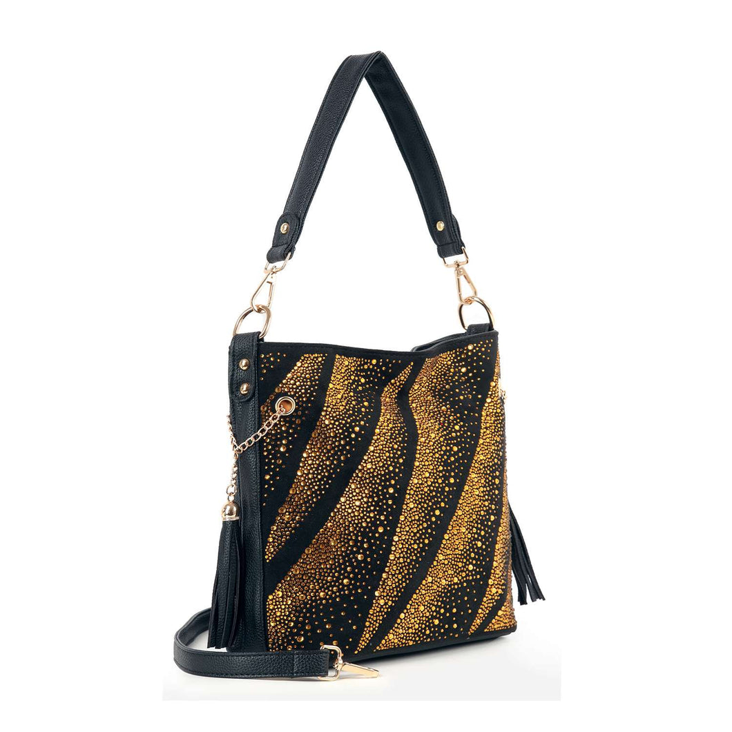 Gold Beautifully Unique Rhinestone Pattern Crossbody Hobo