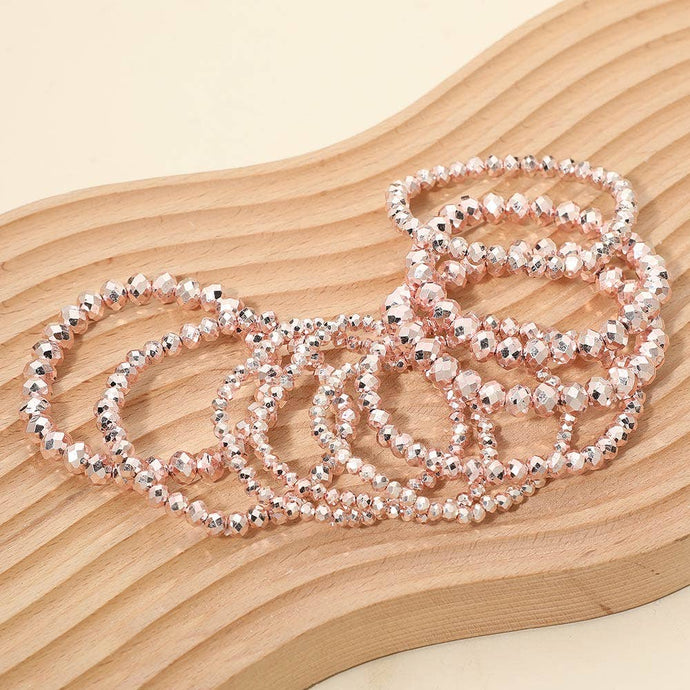 Pink Faceted Beaded Stretch Multi Layered Bracelets
