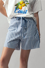 Blue Striped High-Rise Denim Shorts