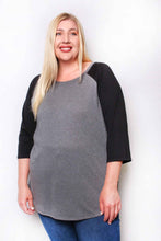 Heather Grey Plus 3/4 Sleeve Scoop Neck Raglan Tee