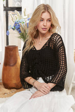 Black Front Drawstring Crochet Top