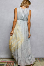 Light Grey Multi Deep V-Neck Cotton POL Dress with Tassel Loop Mirror Patch Tie-Dye