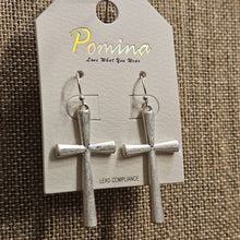 Pomina Matte Silver Cross Earrings – Lightweight, Hypoallergenic, 2 Inches, Dangle