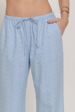 Blue Eyelet Woven Long Pants