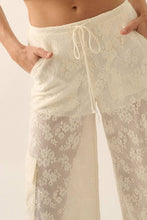 Cream Floral Lace Drawstring Cargo Pants