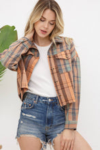 Apricot Tan Soft Lightweight Plaid Mix Crop Shirt Jacket