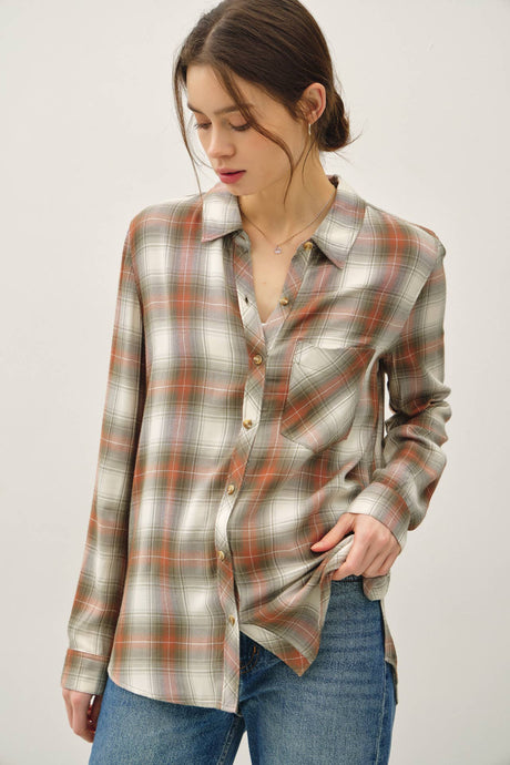 Olive Robertson Plaid Long Sleeve Button Up Shirt