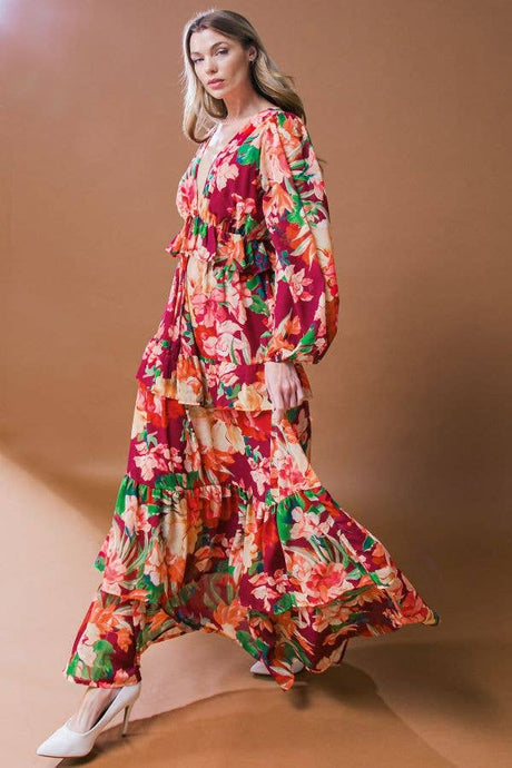 Burgundy printed woven maxi dress