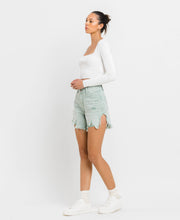 Abstracted High Rise Side Slit Denim Vervet Shorts