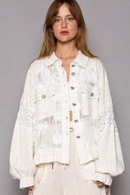 POL Taupe Long balloon sleeve flower detail button down shirt