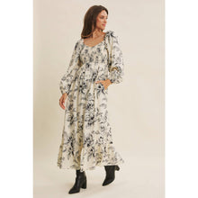 Cream Charcoal Cozy Fall Picnic Floral Smocked Maxi Dress