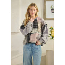 Dolphin Washed Patchwork Fabric Mixed Long Sleeve Oli+Hali Top