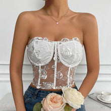 White Sexy Rose Lace Strapless Corset