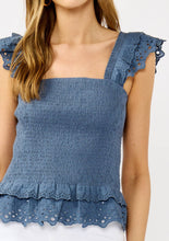 Blue Smocked Scallop Lace Ruffle Lovestitch Top