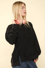 Mineral Washed French Terry Oversized Knit Top: Black