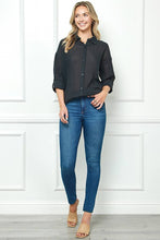 Black Oversize Sheer Button Down Top