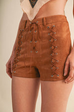 Camel Suede Lace Up Micro Shorts