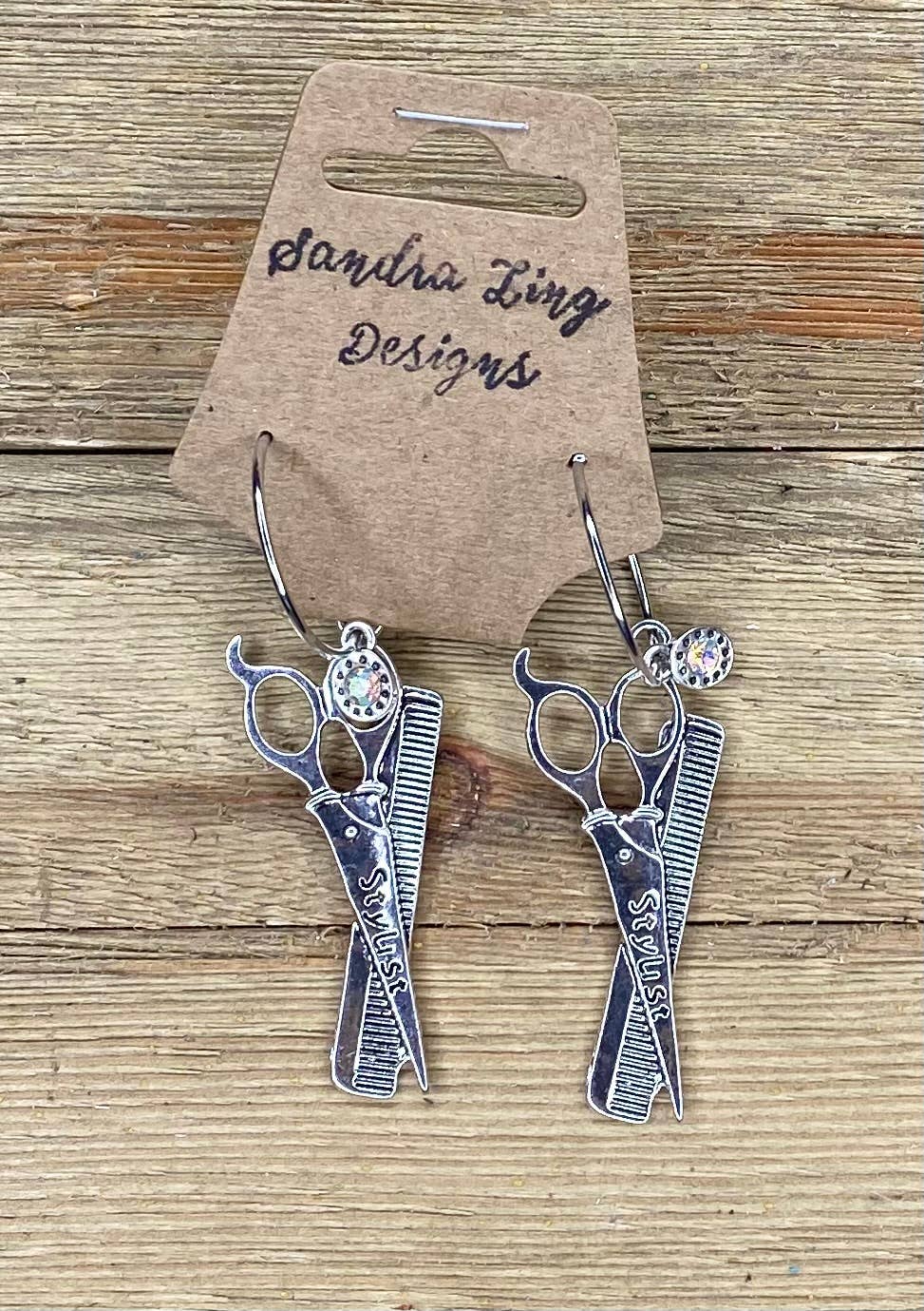 Small Earrings Metal Scissors with Crystal Drop