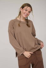 Mocha Crew Neck Ribbed Long Sleeve Knit Top