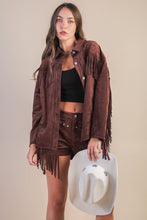 Choco Suede Fring Detail Western Jacket Shacket