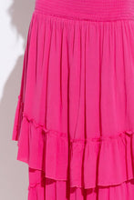 Fuchsia Smocked Chevron Ruffle Layered Two Way Dress Skirt