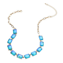 Blue Cushion Rectangular Stone Cluster Link Evening Necklace