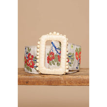 Cream Ruby Floral pattern print square buckle POL belt:
